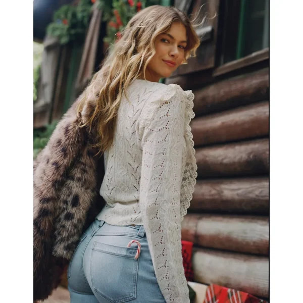 AE Lace Ruffle Sweater - Oatmeal