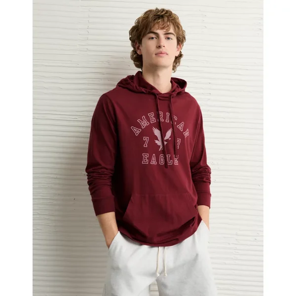 AE Lightweight Icon Logo Graphic Hoodie T-Shirt - Wine