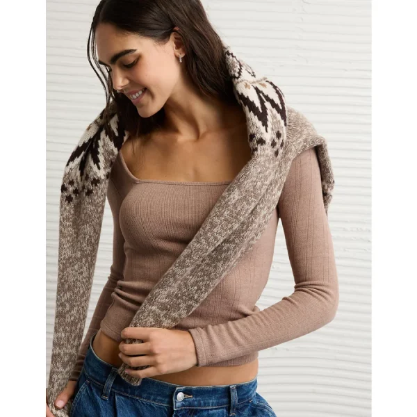 AE Long Sleeve Square Neck T-Shirt - Taupe