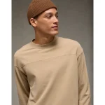 AE Long-Sleeve Boxy Sueded Jersey T-Shirt - Khaki