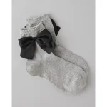 AE Satin Bow Cropped Crew Socks - Charcoal Heather