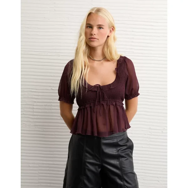 AE Smocked Babydoll Blouse - Moonlight