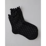 AE Sparkle Dot Ruffled Cropped Crew Socks - Black