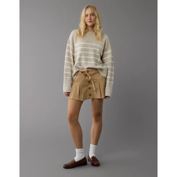 AE Stretch Low-Rise Pleated Mini Skort - Camel