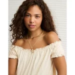 AE Sunchaser Knit Off The Shoulder Swing Top - Cream