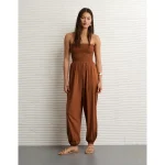 AE Sunchaser Knit Smocked Tube Jumpsuit - Amber Brown
