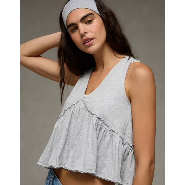 AE Sunchaser Knit V-Neck Swing Tank Top - Heather Gray