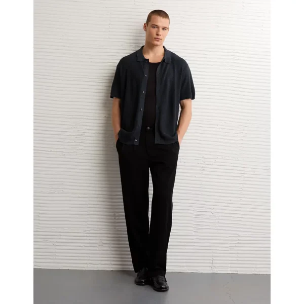 AE Waffle Button-Up Polo Shirt - Charcoal