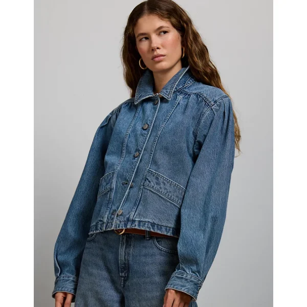 AE77 Premium Denim Cropped Jacket - Medium Wash