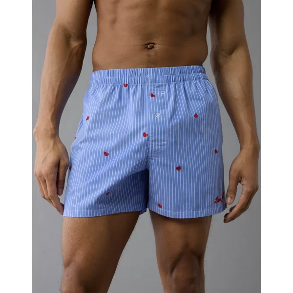 AEO Men's Striped Hearts Poplin Pocket Boxer Short - Blue