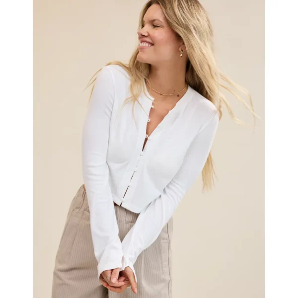 Aerie Happy Snit Cardi T-Shirt - White