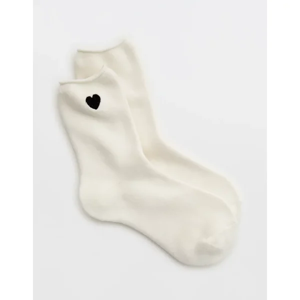 Aerie Heart Terry Crew Socks - Soft Muslin