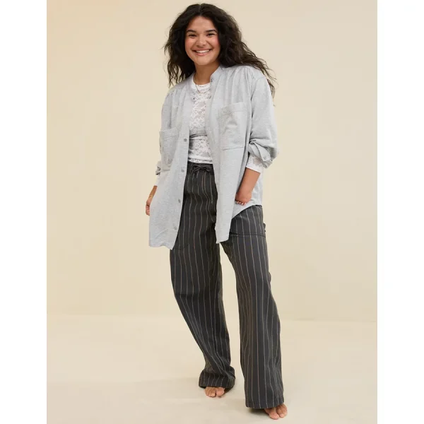 Aerie MagnaReady Adaptive Roll With It Fleece Shirt - Medium Heather Gray