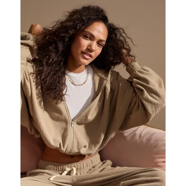 Aerie Soft Life Full Zip Sweatshirt - Beige