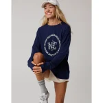 OFFLINE By Aerie Let's Stretch Long Sleeve Boyfriend T-Shirt - Royal Navy