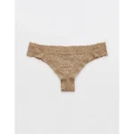 Show Off Vintage Lace Trim Thong Underwear - Beige