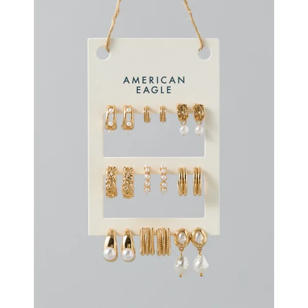 AE Pearl & Gold Earrings 9-Pack - Gold