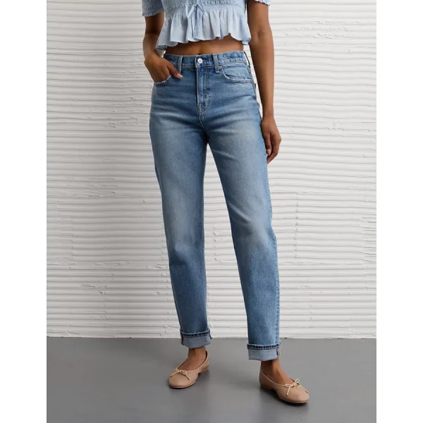 AE Stretch Super High-Waisted Ankle Straight Jean - Medium Tinted