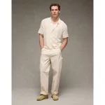 AE Waffle Button-Up Polo Shirt - Cream