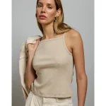 AE77 Premium Straight Neck Tank Top - Khaki