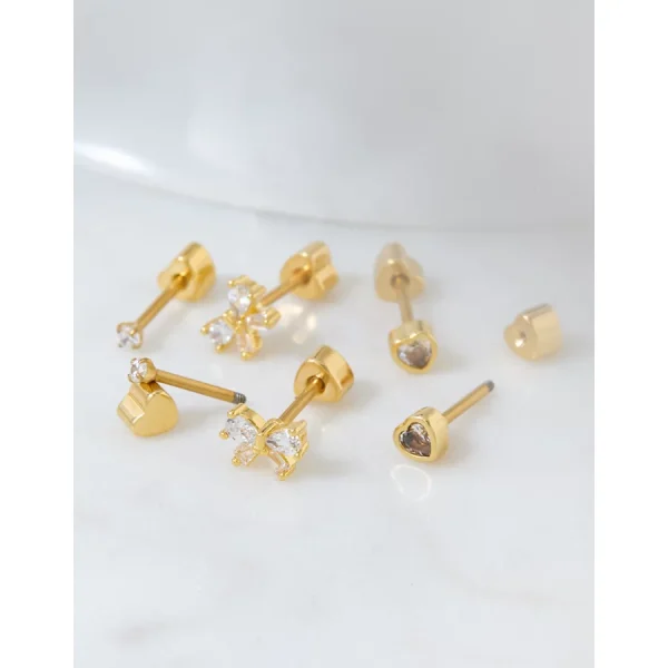 AEO Keepers Collection 14K Gold-Plated Stud Earrings 3-Pack - Gold