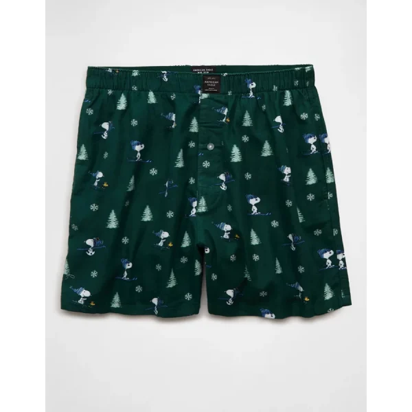 AEO Peanuts Flannel Pocket Boxer Short - Green Alpine