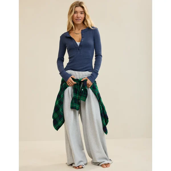 Aerie Henley Essential Layering T-Shirt - Navy