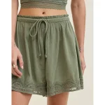 Aerie Off-Duty Gauze Boxer - Olive Fun