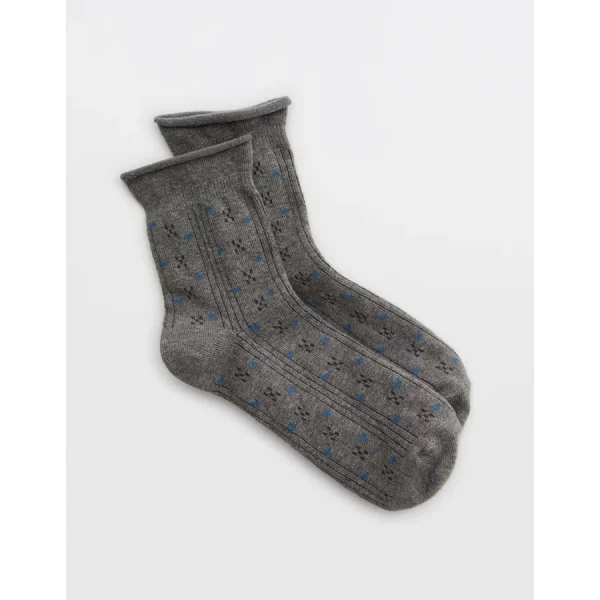 Aerie Rolled Edge Pointelle Quarter Socks - Medium Heather Gray