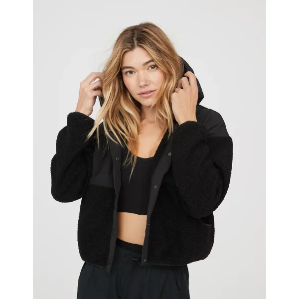 OFFLINE By Aerie Fluff Love Sherpa Jacket - True Black