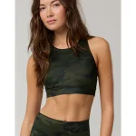 OFFLINE By Aerie Goals Gloss High Neck Sports Bra - Olive Daze