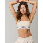 OFFLINE By Aerie The Hugger Logo Elastic Sports Bra - Cake Batter