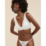 Show Off Chenille Lace Padded Plunge Bralette - Soft Muslin
