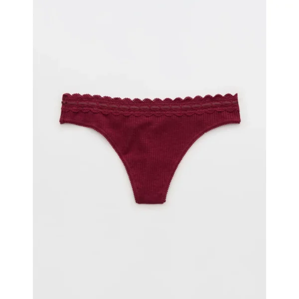Superchill Cotton Rib Lace Thong Underwear - Deep Cherry