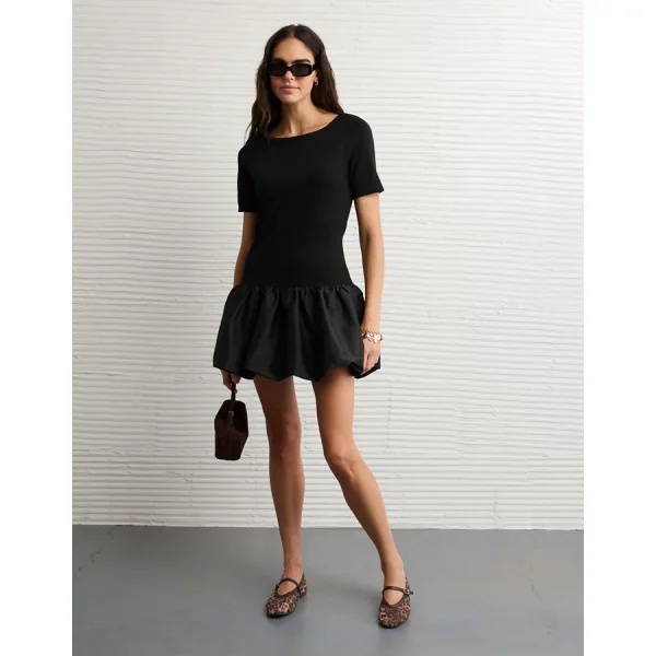 AE Drop Waist Bubble Mini Dress - Black