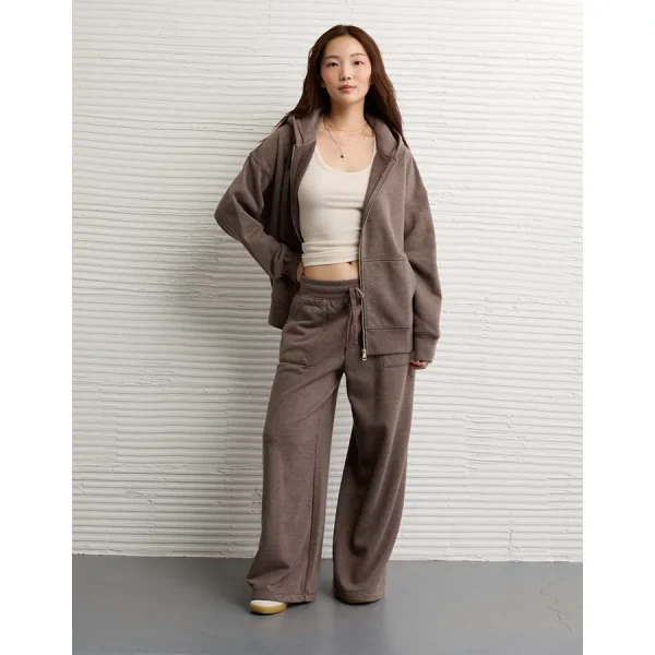 AE Everyday Luxe Oversized Zip-Up Hoodie - Chocolate