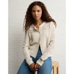 AE Knit Lace Cardigan - Oatmeal Heather
