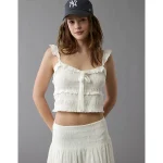 AE Smocked Ruffle Tank Top - White