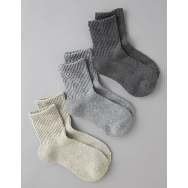 AE Solid Cropped Crew Socks 3-Pack - Heather Gray