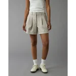 AE 6" Stretch High-Waisted Pleated Trouser Short - Vintage Vanilla