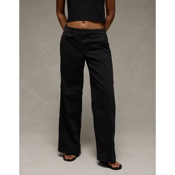 AE Stretch Low-Rise Wide-Leg Khaki Pant - Onyx Black