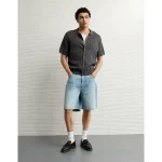 AE Weekend Cable Knit Button-Up Sweater Polo Shirt - Charcoal Heather