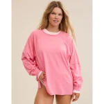 Aerie Cozy Long Sleeve Oversized Boyfriend T-Shirt - Playful Pink