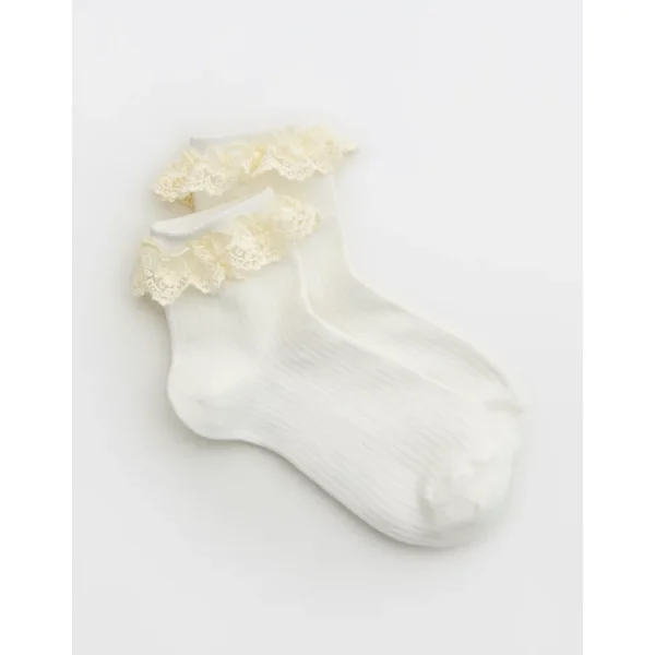 Aerie Lace Trim Quarter Socks - Soft Muslin