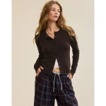 Aerie Pointelle Cardi T-Shirt - Deep Earth