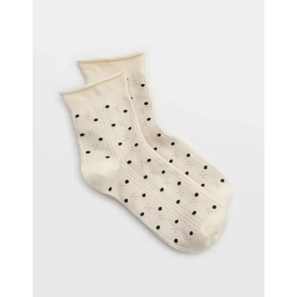 Aerie Rolled Edge Pointelle Quarter Socks - Soft Muslin