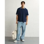 AE Boxy Stretch Pique Polo Shirt - Navy