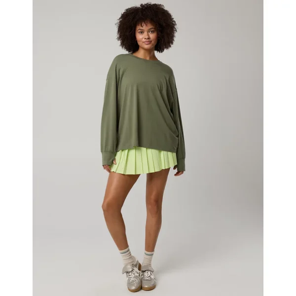 OFFLINE By Aerie Let's Stretch Long Sleeve Boyfriend T-Shirt - Olive Fun