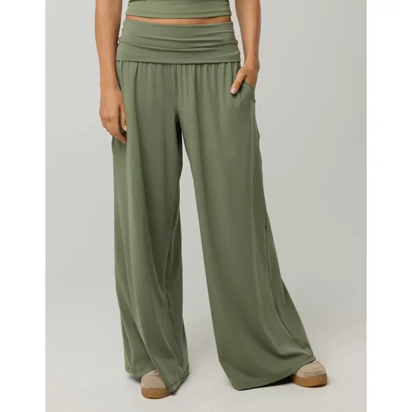 OFFLINE By Aerie Real Me Foldover Super Wide Leg Pant - Olive Fun