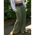 OFFLINE By Aerie Velour Rib Super Wide Leg Pant - Olive Fun